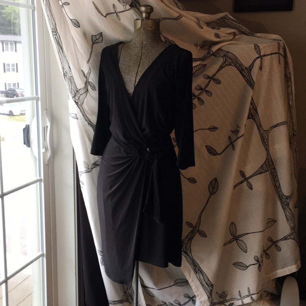 Sexy Little Black Wrap Dress from Avenue Gold Ring Detail 18/20